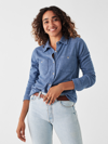 Faherty Chambray Button-up Shirt In Glacier Blue Twill