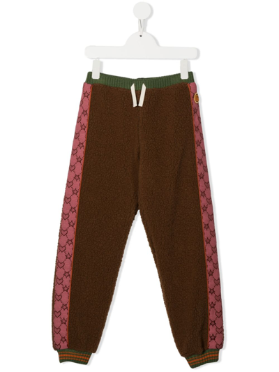 Gucci Kids' Brown Motif Tape Knitted Track Trousers In Brown,pink