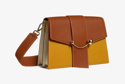 Strathberry Tricolor Crescent Colorblock Leather Shoulder Bag In Yellow / White / Tan