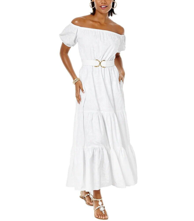 Pre-owned Lilly Pulitzer Nessa Off The Shoulder Cotton Maxi Dress White Rrp $348 010659