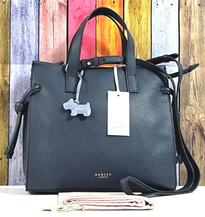 Pre-owned Radley Whitechapel Soft Navy Blue Leather Multiway Cross Body Bag Medium Rrp 199