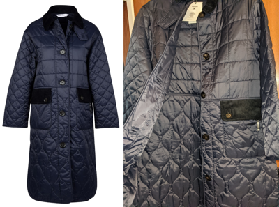 Pre-owned Barbour Alexa Chung Hilda Quilted Long Coat (size 14) 22" Ptp (navy) Rrp £299