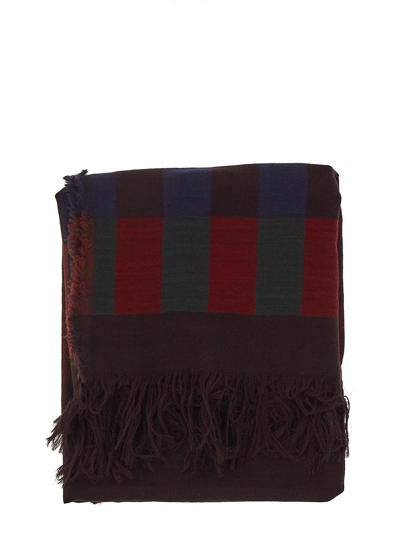 Uma Wang Check-pattern Fringed Scarf In Uw467 Green/brown/red