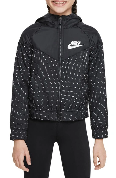 Nike Kids' Windrunner Hooded Jacket In Black/ White