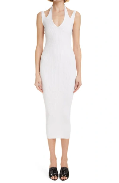 Alaïa Sleeveless Cutout Rib Midi Dress In Blanc 000