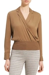 Theory Long-sleeve Silk Wrap-effect Blouse In Truffle