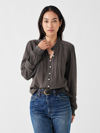 Faherty Willa Organic Cotton Ruffled Pintucked Blouse In Faded Black