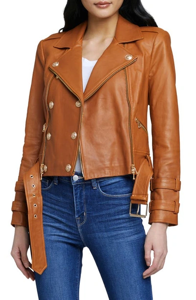 L Agence Billie Double-breasted Leather Jacket In Brown