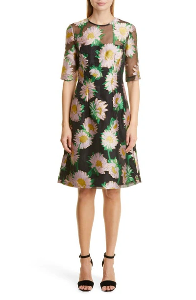 Lela Rose Holly Floral Fil Coupe Fit Flare Dress In Black Multi ModeSens
