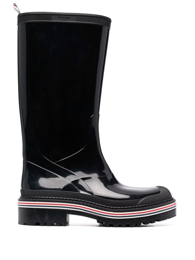 Thom Browne Rwb-stripe Rain Boots In Black