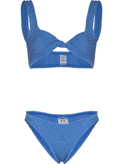 Hunza G Twist-detail Textured-finish Bikini In Blau