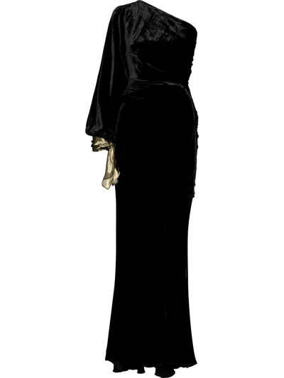 Maria Lucia Hohan One-shoulder Silk Velvet Gown In Black