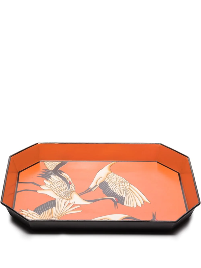Les-ottomans Handpainted Octagonal Tray In Orange
