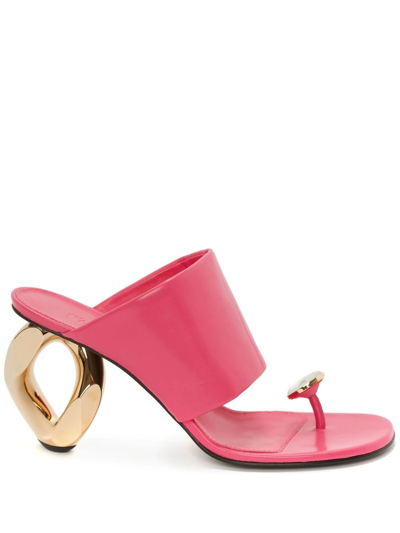 Jw Anderson Leather Diamond Chain Heel Sandal In Pink