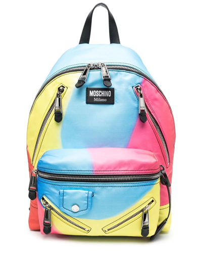 Moschino Colour-block Multi-pocket Backpack In Blue