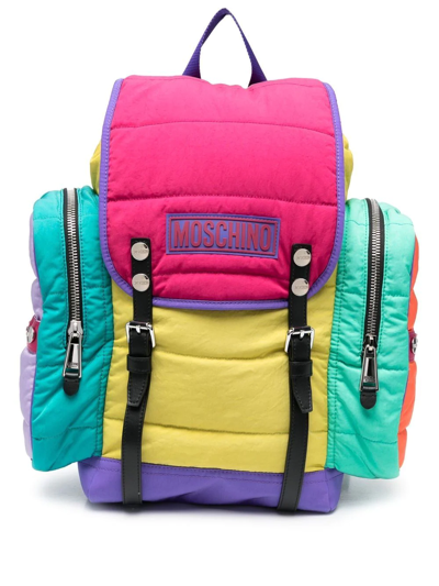Moschino Quilted Colour-block Backpack In Pink