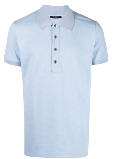 Balmain Logo-embroidered Polo Shirt In Light Blue