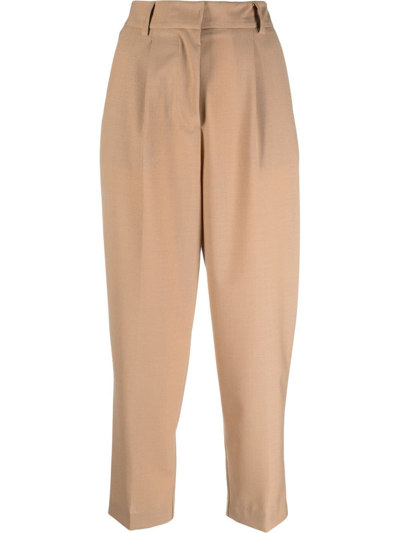 Semicouture Cropped Tapered-leg Trousers In Nude