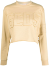 Gcds Logo Cotton Cropped Sweatshirt In Beige