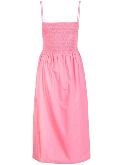 Faithfull The Brand Bryssa Shirred-bodice Cotton Midi Dress In Pink