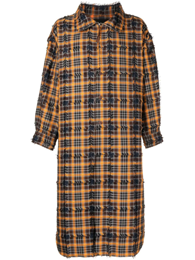 Off Duty Urdu Checked Frayed Coat In Orange