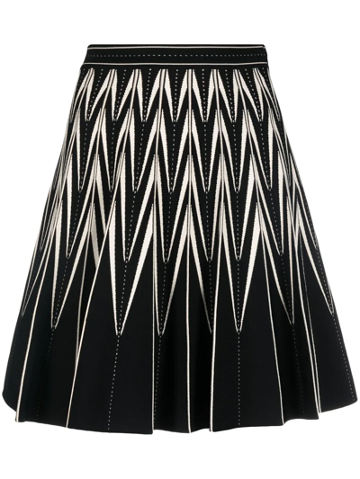 Alexander Mcqueen Black Zig-zag Pleated Mini Skirt In Multicolore