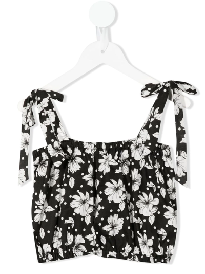 Little Bambah Floral-print Ruffled Waistcoat In Schwarz