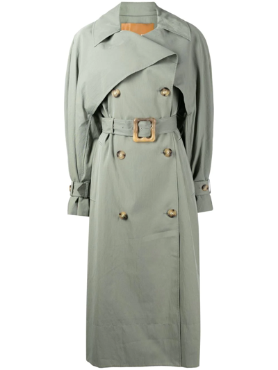 Rejina Pyo Double-breasted Belted Trench Coat In Green