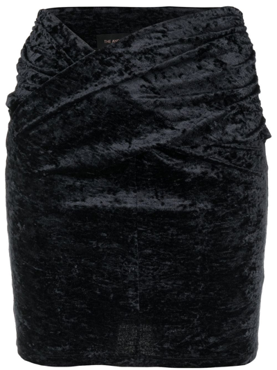 The Andamane Kelly Gathered Velvet Stretch Mini Skirt In Black