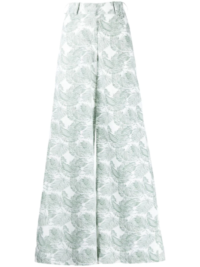 Bambah Palm Leaf-print Wide-leg Trousers In Green