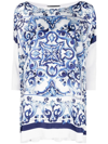 Dolce & Gabbana Silk Twill Crew-neck Pullover With Majolica Print In White