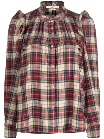 Isabel Marant Étoile Idety Ruffled Checked Cotton-flannel Shirt In Burgundy