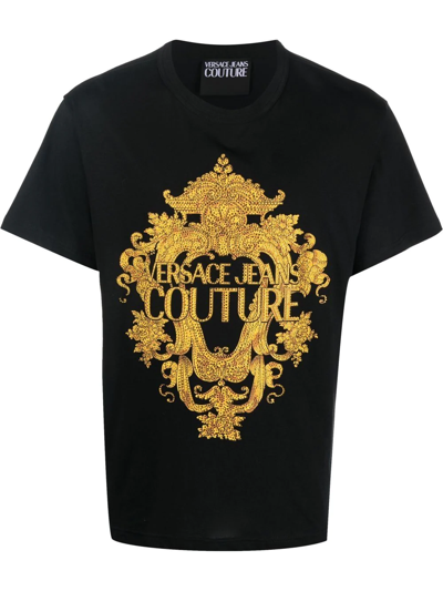 Versace Jeans Couture Baroque Crystal Cotton Jersey T-shirt In Black