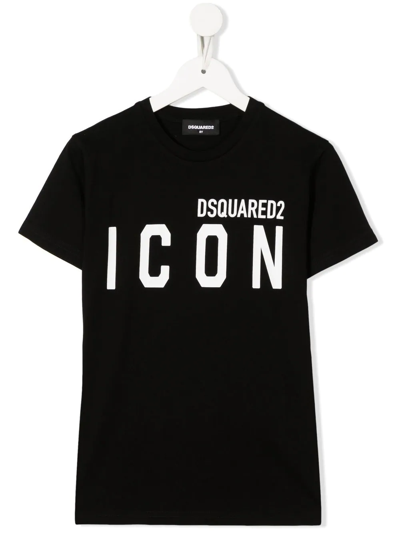 Dsquared2 Teen Icon-print Cotton T-shirt In Black