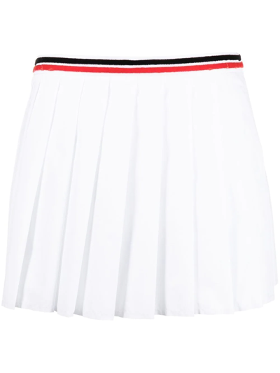 Miu Miu Pleated Brand-print Cotton-blend Mini Skirt In White