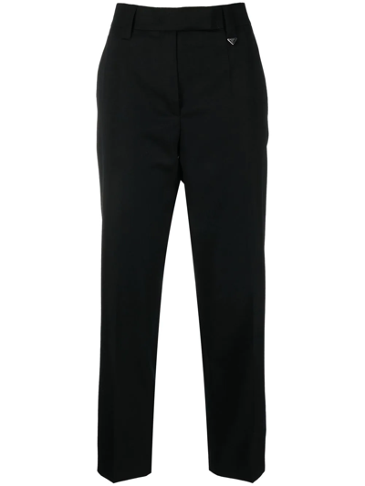 Prada Side Logo Concealed Trousers In Black