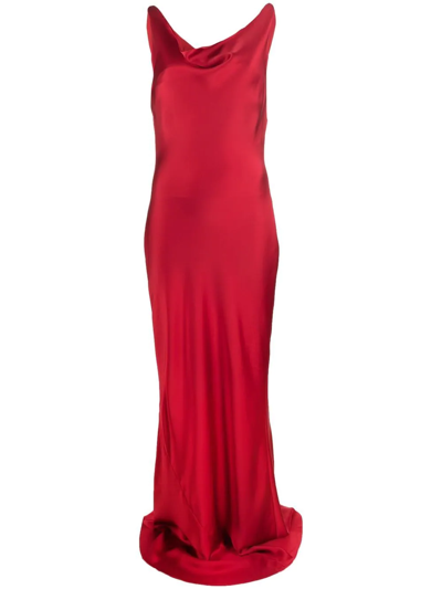 Norma Kamali Low Back Bias Cut Column Gown In Tiger Red