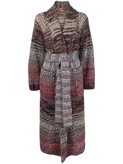 Missoni Belted Striped Wool And Cotton-blend Cardigan In Purple