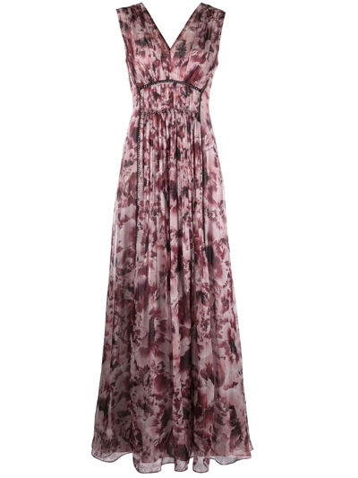 Alberta Ferretti Sumi-e Fleur All Over Chiffon Dress In Pink