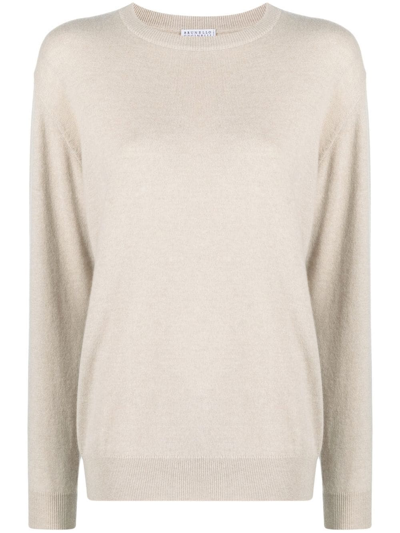 Brunello Cucinelli Round-neck Fine-knit Jumper In Nude