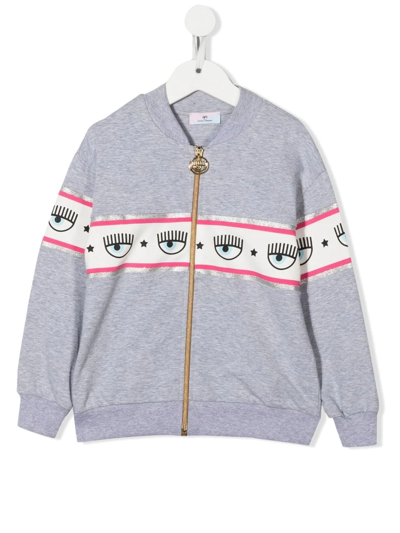 Chiara Ferragni Kids' Bomber Maxilogomania Felp Felpa Stretch In Grey