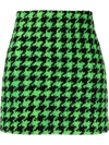 Msgm Houndstooth-print Wool Mini Skirt In Grün