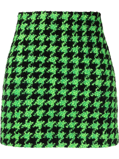 Msgm Houndstooth-print Wool Mini Skirt In Green