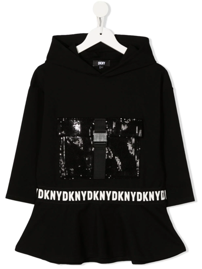 Dkny Kids' Sequin-embellished Hooded Jumper In Schwarz