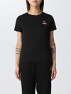 Kenzo Black Crewneck T-shirt With Logo Embroidery In Black