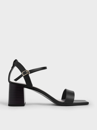 Charles & Keith Ankle Strap Stacked Heel Sandals In Black