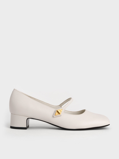 Charles & Keith Metallic Accent Mary Jane Pumps In Chalk