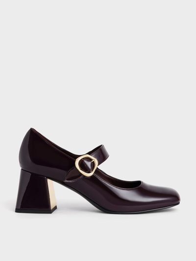 Charles & Keith Patent Buckled Mary Jane Pumps In Maroon