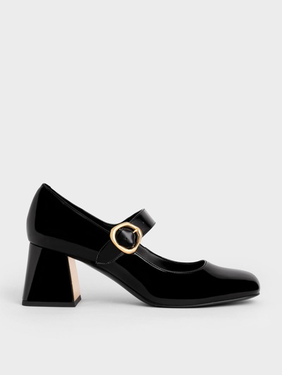 Charles & Keith Patent Buckled Mary Jane Pumps In Black