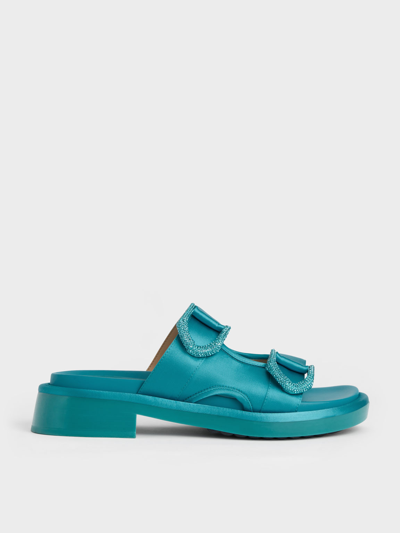 Charles & Keith Gabine Recycled Polyester Slides In Turquoise